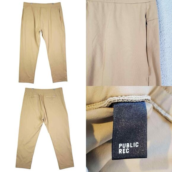 Public Rec Pants Mens Size 42x32 Performance Chino Beige Tan Straight Flat Front - Picture 1 of 9